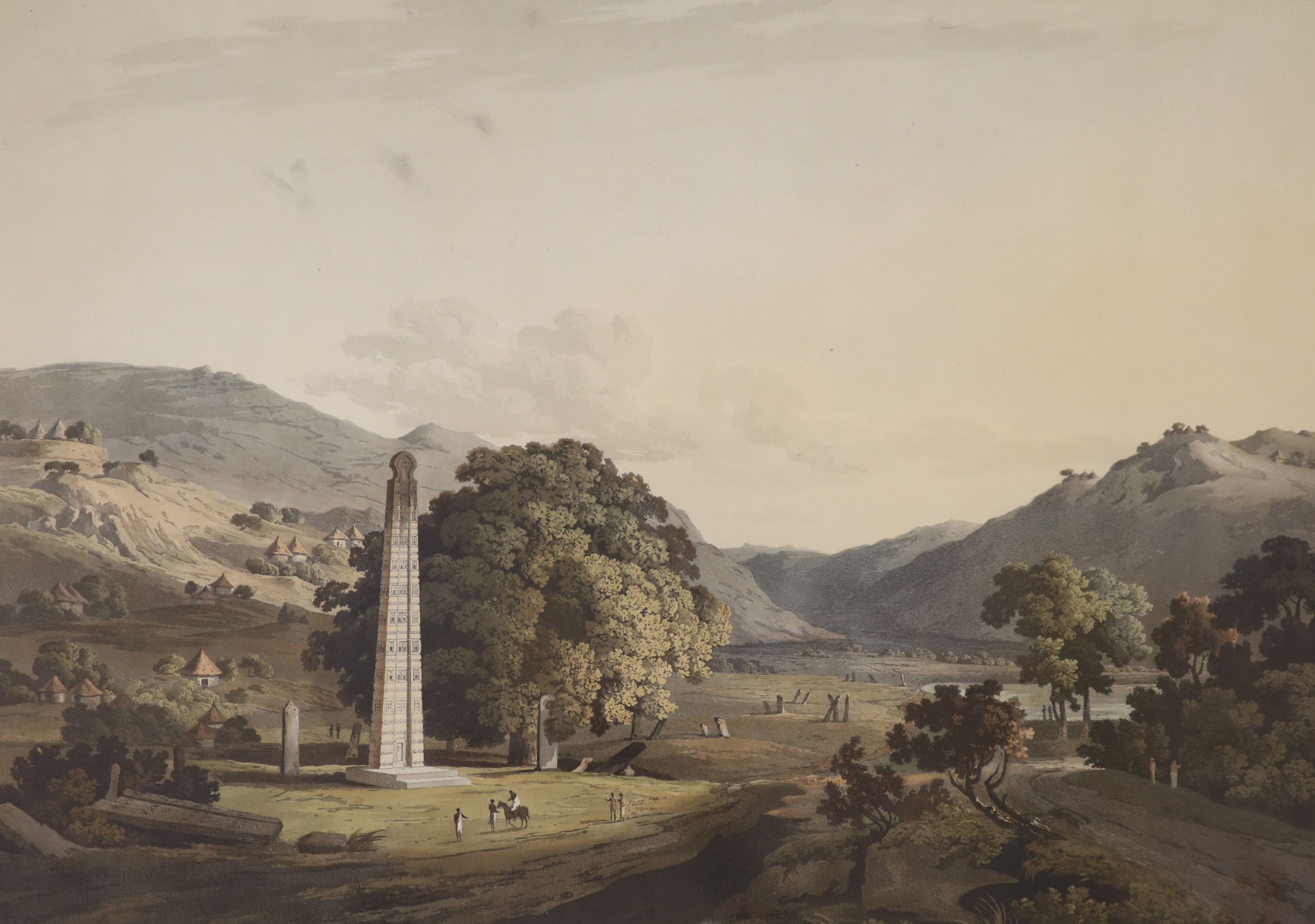 Havell after Henry Salt, coloured aquatint, 'The Obelisk at Axum' 1809, 42 x 59cm